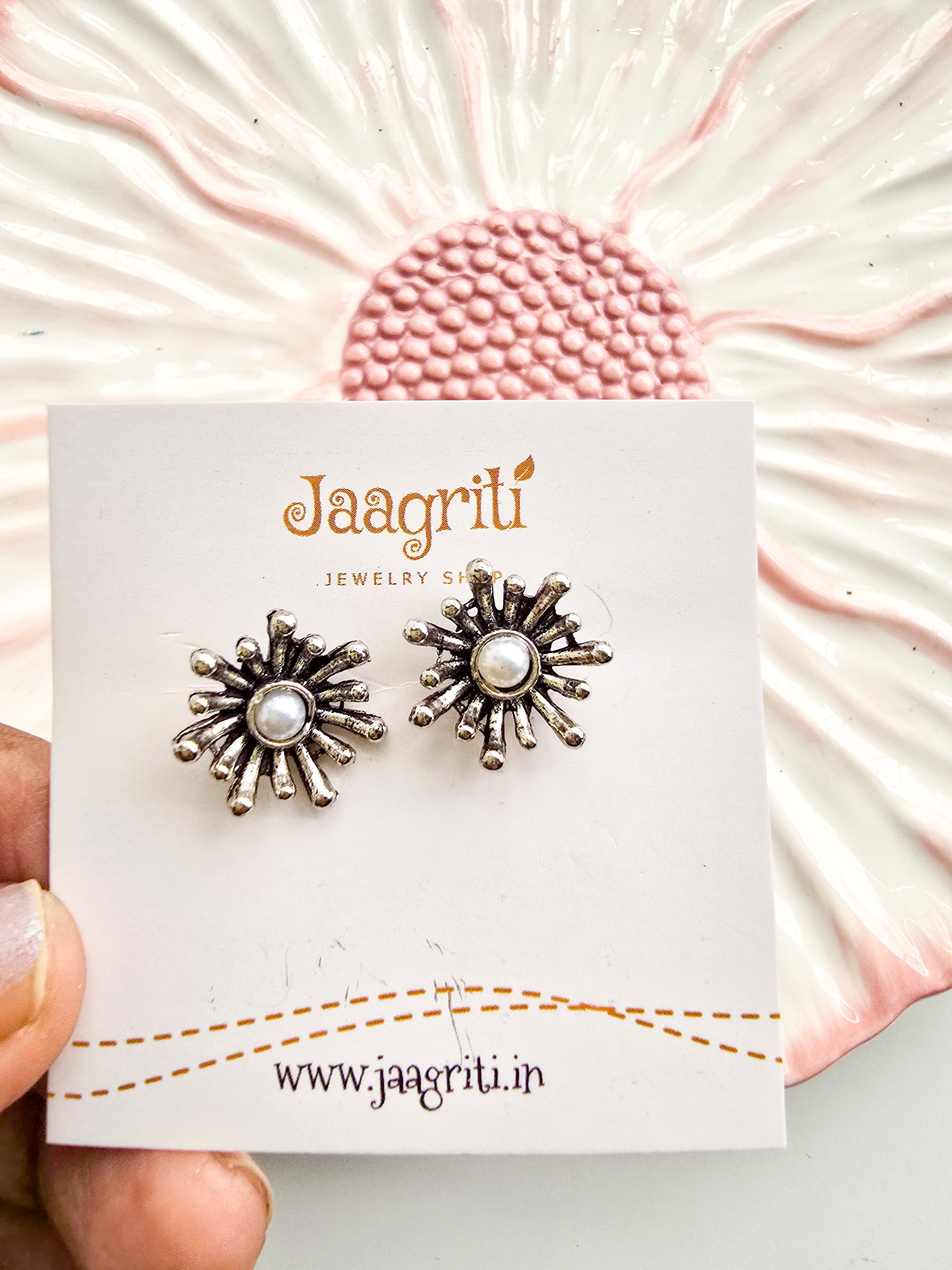Oxidized Silver -Tone Stud Earrings