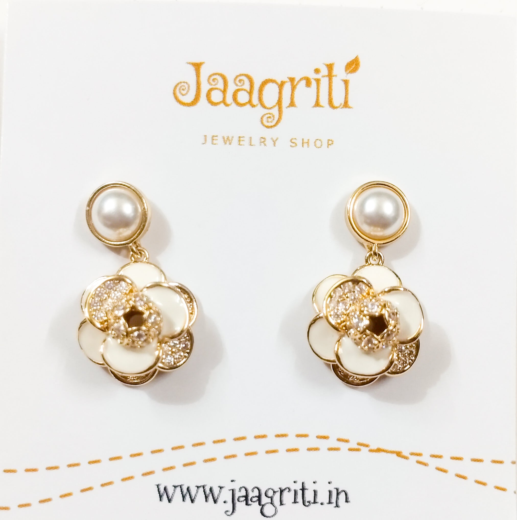 White Rose Pearl Earrings
